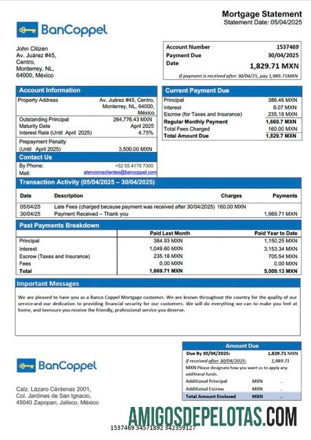 imprimível Modelo de declaração de hipoteca do México Banco Coppel em Word e PDF